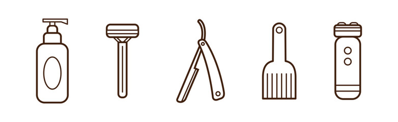 Line Barbershop and Hairdressing Icons and Object Vector Set