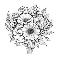 Simplicity in Flowers: Monochrome Bouquet isolated on transparent background png - Generative AI