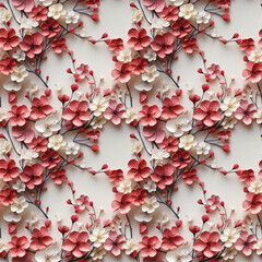 seamless pattern of gentle cherry flowers on white background spring bloom