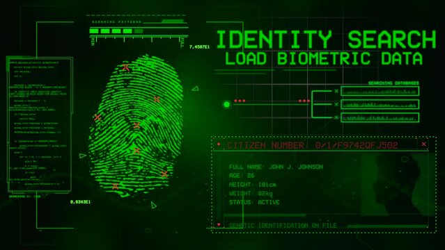 Fingerprint data analysis simulation with silhouette ID.