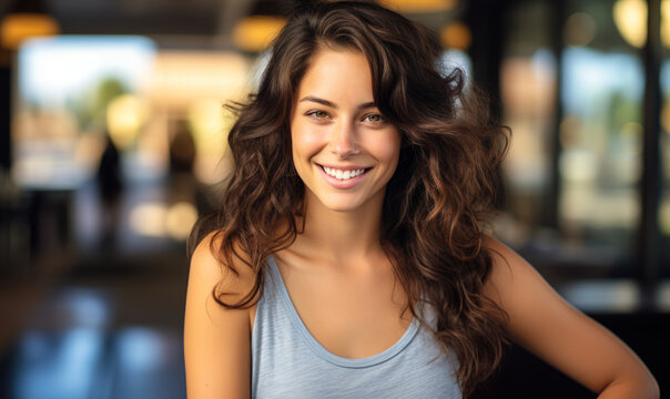 Beautiful Brunette Woman With Big Bright White Smile, Sincere Happy Cheerful Positive Expression