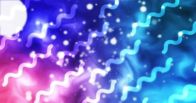 
Creative abstract and out-of-the-box squiggle line moving with particles on colorful vibrant trendy modern gradients. 4K Motion graphic animated bg.
