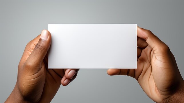 Close-up of female hands holding blank business card