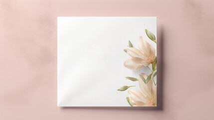 top view of blank Weeding card mockup with flowers, weeding card mockup