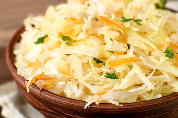 Sauerkraut in brown plate