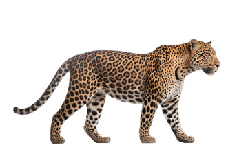 Portrait of Leopard or Cheetah that standing or walking isolated on clean png background, Panthera pardus looking at camera, wildlife animal