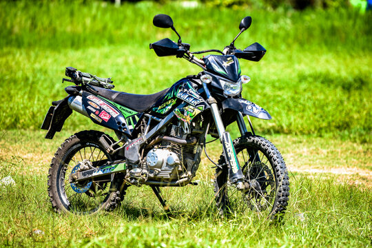 Motocross bike Kawasaki dtracker125 CC, August 25, 2023, Ban Na San, Surat Thani, Thailand.