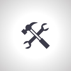 Hammer and wrench isolated icon. Repair crossed tool icon.