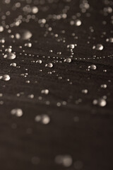 Micro close up of water drops with copy space on black background