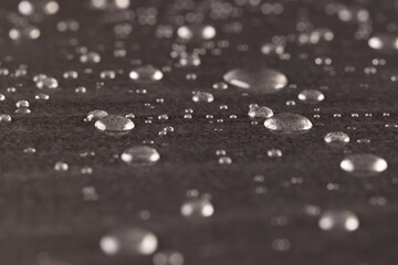 Micro close up of water drops with copy space on black background