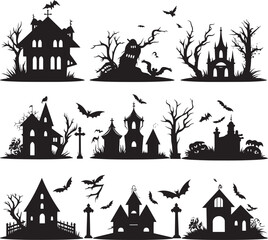 Halloween silhouette set on white background vector illustration