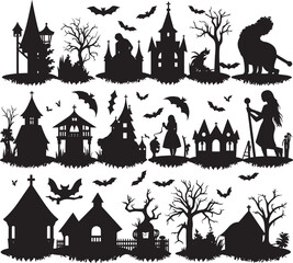 Halloween silhouette set on white background vector illustration