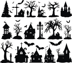 Halloween silhouette set on white background vector illustration
