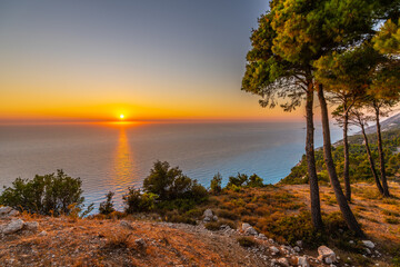 Clear sky sunset on the marvelous island of Lefkada.