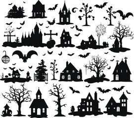 Halloween silhouette set on white background vector illustration