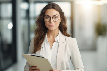 Young woman standing next to her desk