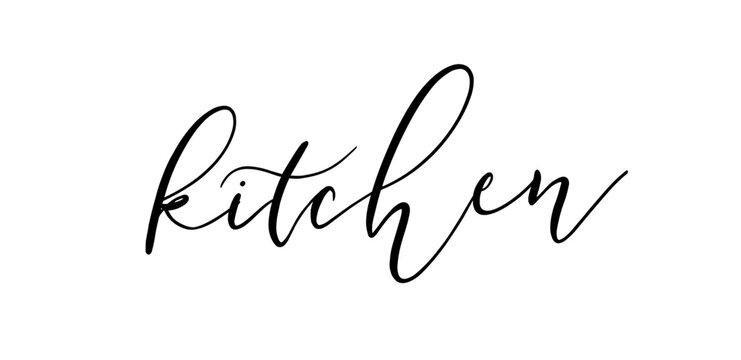 Kitchen. Vector logo set. Design for poster, flyer, banner, menu cafe. Hand drawn calligraphy quote text. Typography kitchen logo icons. Signboard kitchen word.