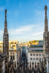 Fototapeta na wymiar Aerial view from Milan Cathedral rooftop towards S. Raffaele street