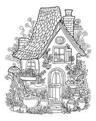Fairy tale house. Coloring page