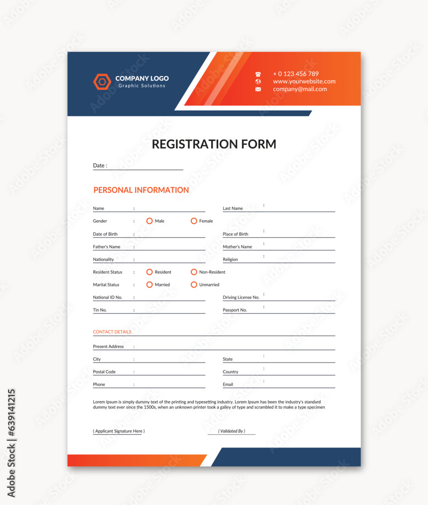 Wall mural Vector admission form, illustration of application form, registration form, registration