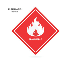 red square label or sign red with white border for warning or sign prohibiting flammable substances