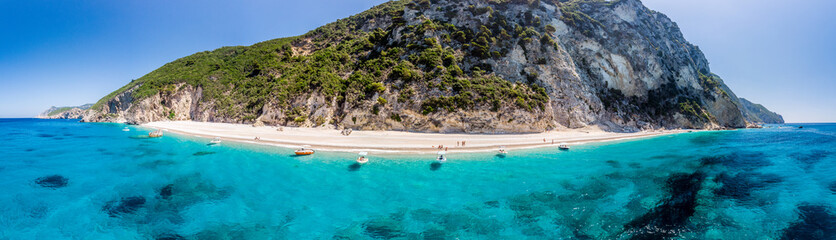 Ionian islands of Greece. Panoramic aerial view of stunning beach - 639143452