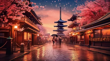 Deurstickers Art inspired by the scenery of historical buildings in Kyoto, Japan.2 Generative AI. © Yukinori