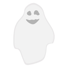 Halloween ghost icon with evil face isolated on transparent and white background. Close-up element doodle for design decoration for the holiday. Festive vector illustration in flat cartoon style.