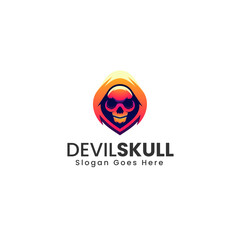 Vector Logo Illustration Devil Skull Gradient Colorful Style