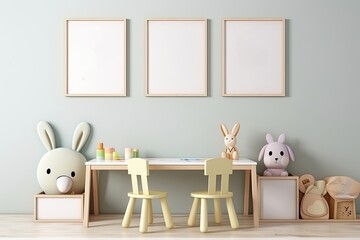 Children working room,Mock up poster frame in children room, Generative AI