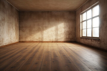 An empty hall with a wooden floor and a window.