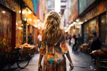 Woman Walking Through A City Street, Generative AI