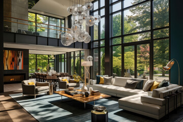 Expansive modern living room with large windows