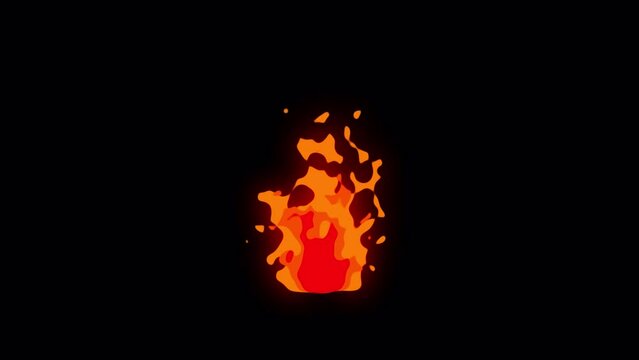 Simple glowing burning cartoon anime manga-style fire animation in 4K UHD. Small burning fire torch fireball in alpha luma matte. Fire flash motion graphic element.
