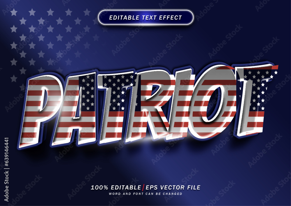 Poster patriot text effect. editable text style effect.