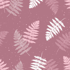 Fototapeta na wymiar Seamless pattern with paint prints of fern leaves. Pink
