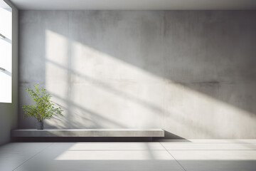 empty room with concrete walls, concrete floor and soft skylight from window