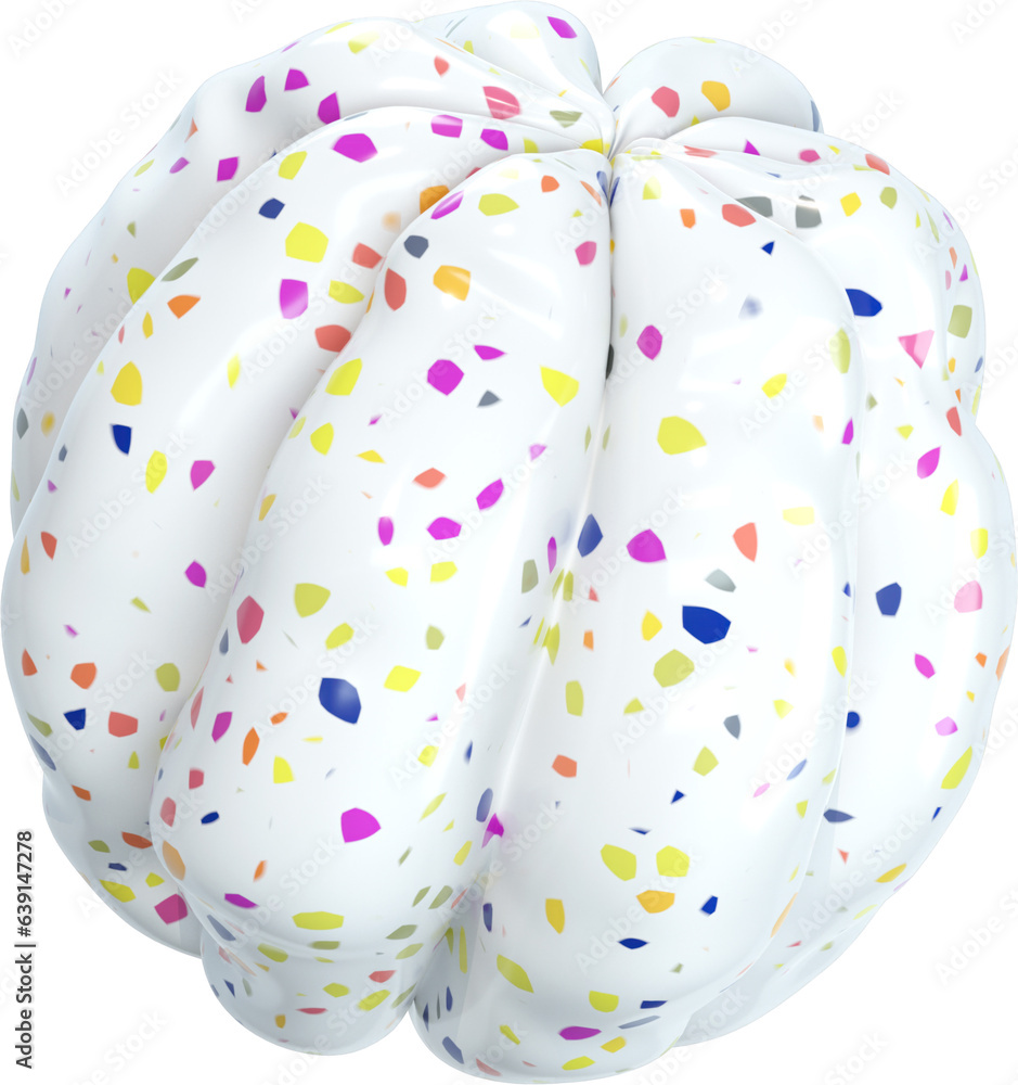 Sticker 3d abstract white terrazzo inflated shape in a playful style with a transparent background. geometri