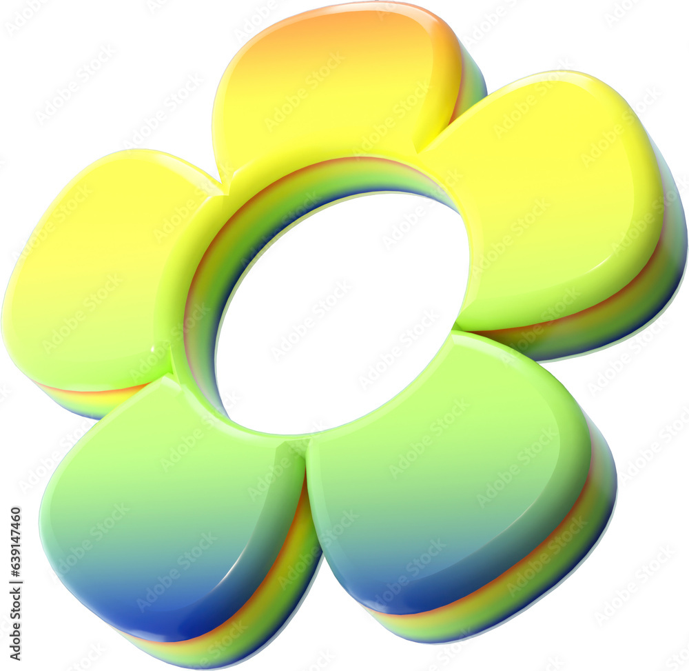 Canvas Prints 3d abstract yellow plastic chrome flower in a y2k style with a transparent background
