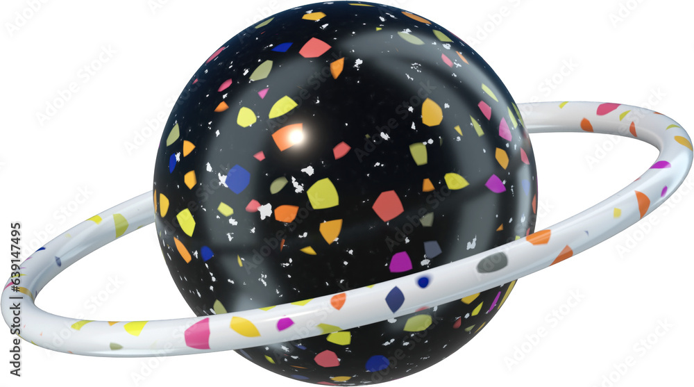 Sticker 3d abstract white and black terrazzo shape in a playful style with a transparent background. geometr
