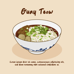 Hand drawn Thailand traditional food Guay Teow illustration - obrazy, fototapety, plakaty