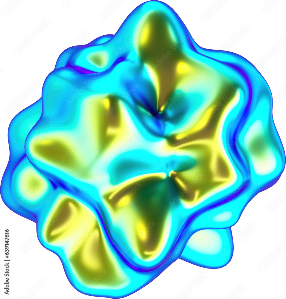 Poster 3d abstract blue metal chrome shape in a surreal style with a transparent background