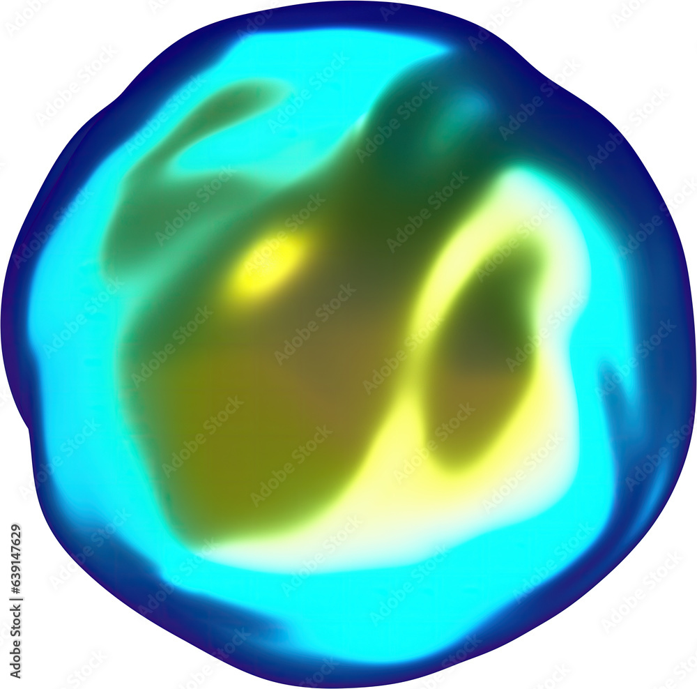 Poster 3d abstract blue metal chrome shape in a surreal style with a transparent background