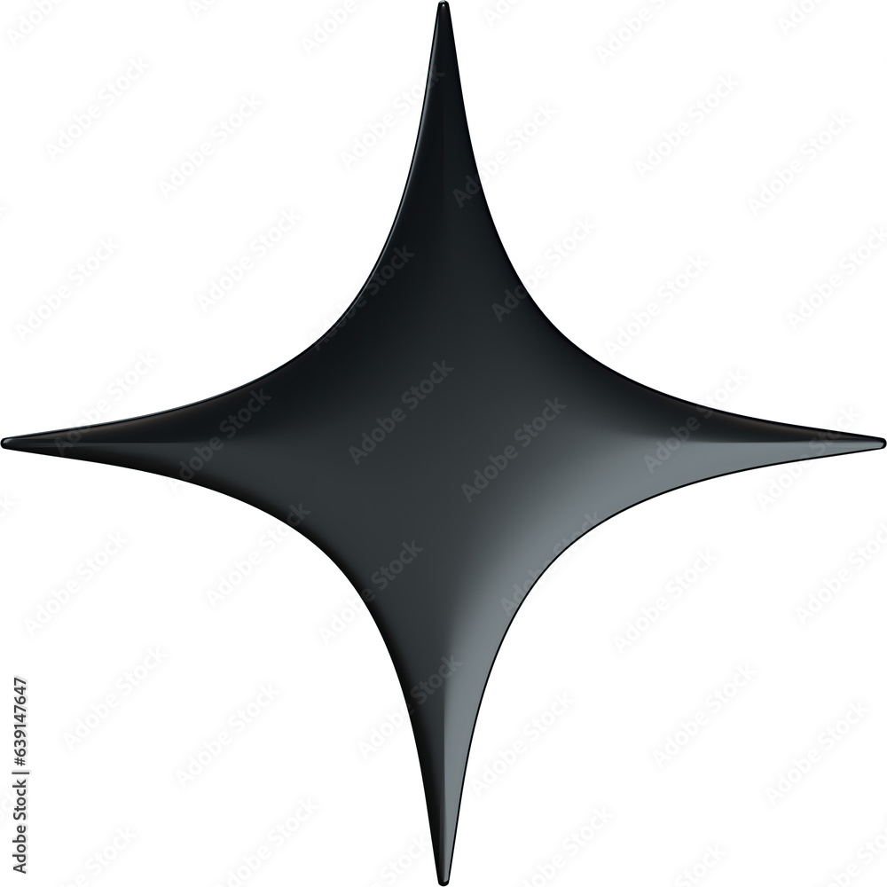 Canvas Prints 3d abstract black plastic star in y2k style with a transparent background