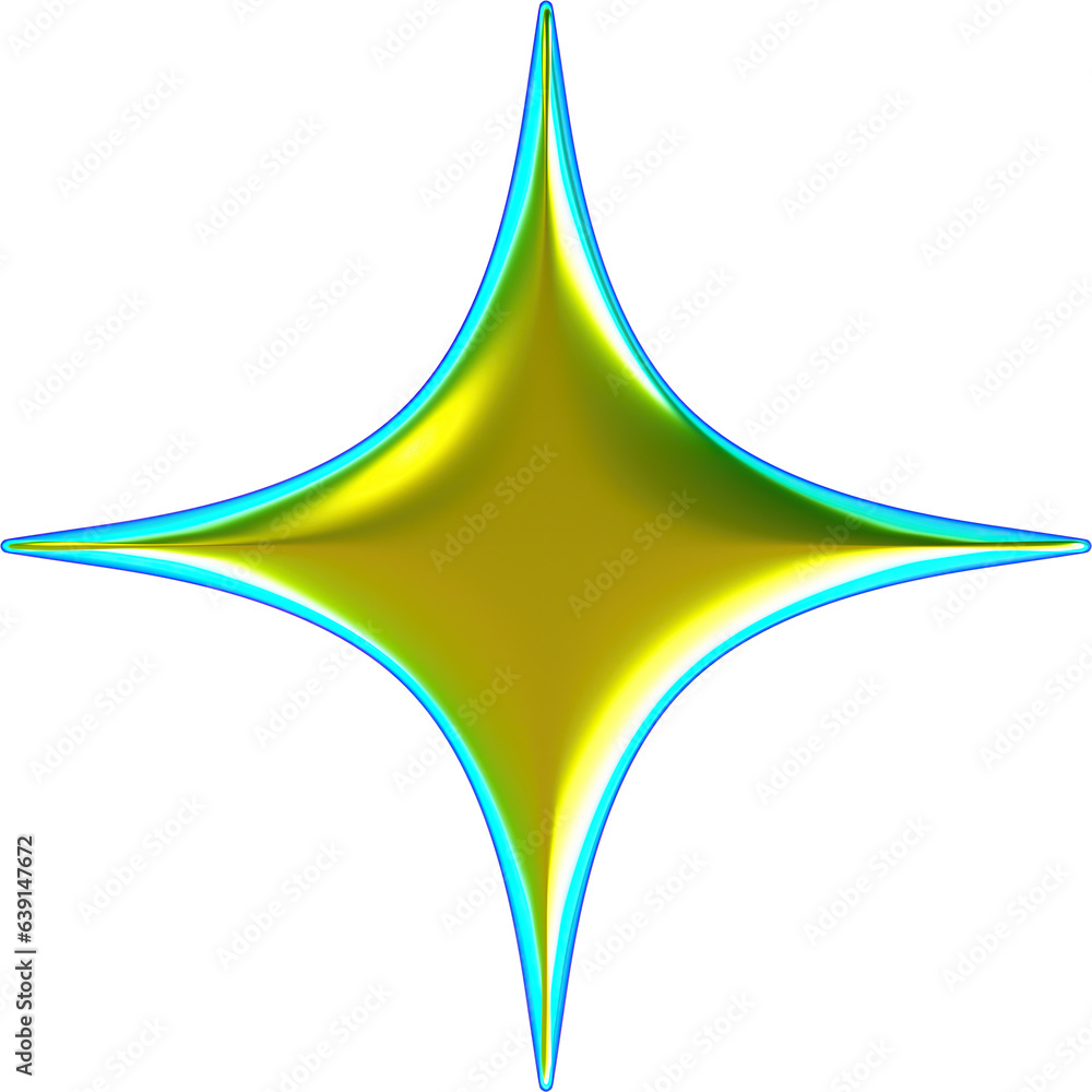 Poster 3d abstract metal chrome star in y2k style with a transparent background