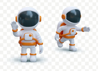 3D astronaut in space suit. Character in different poses. Cosmonaut is coming, saying hello. Sign language. Isolated illustrations for application, site, game. Space theme © ArtHub02