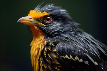 Fototapeta premium black bird with yellow beak, close up Indian Blackbird 