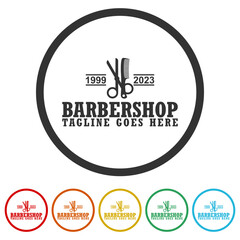 Barbershop logo Template. Set icons in color circle buttons
