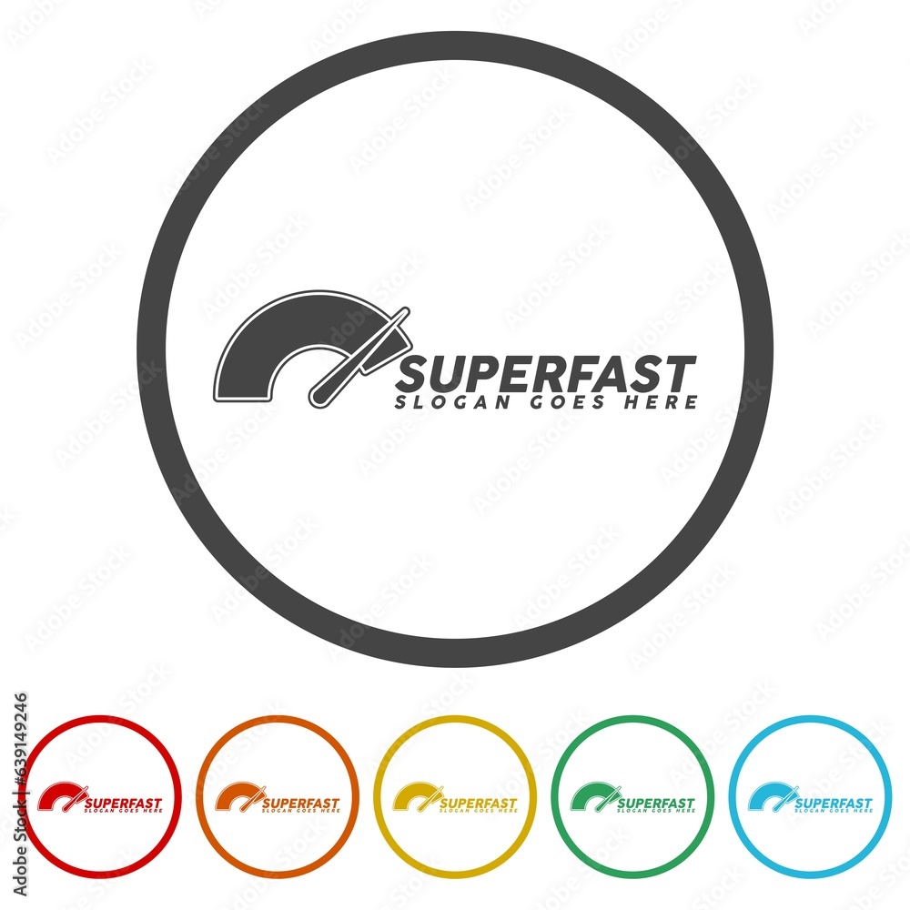 Poster super fast speedometer design template. set icons in color circle buttons