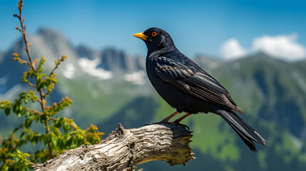 black bird with yellow beak